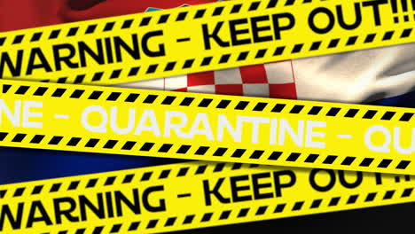 animation of the words quarantine and warning - keep out! written on tape