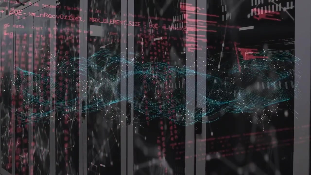 Digital Data Visualization Over Server Rack Background
