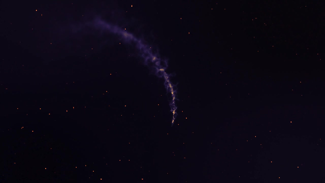Magic particle animation glowing shooting stars in nighttime twinkle sky universe astronomy background overlay dark purple yellow
