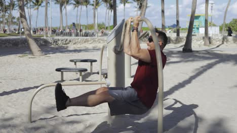 man training on beach