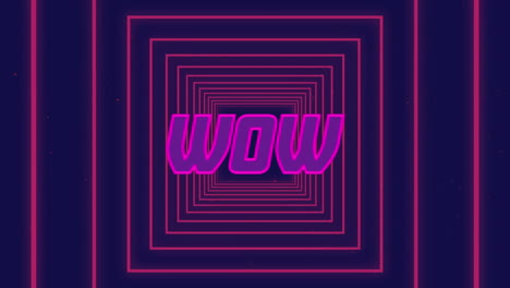 digital animation of purple wow text against pink squares in seamless motion on blue background