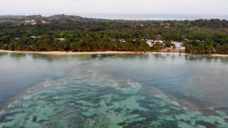 Coral-reef-and-white-sandy-beach-in-paradise