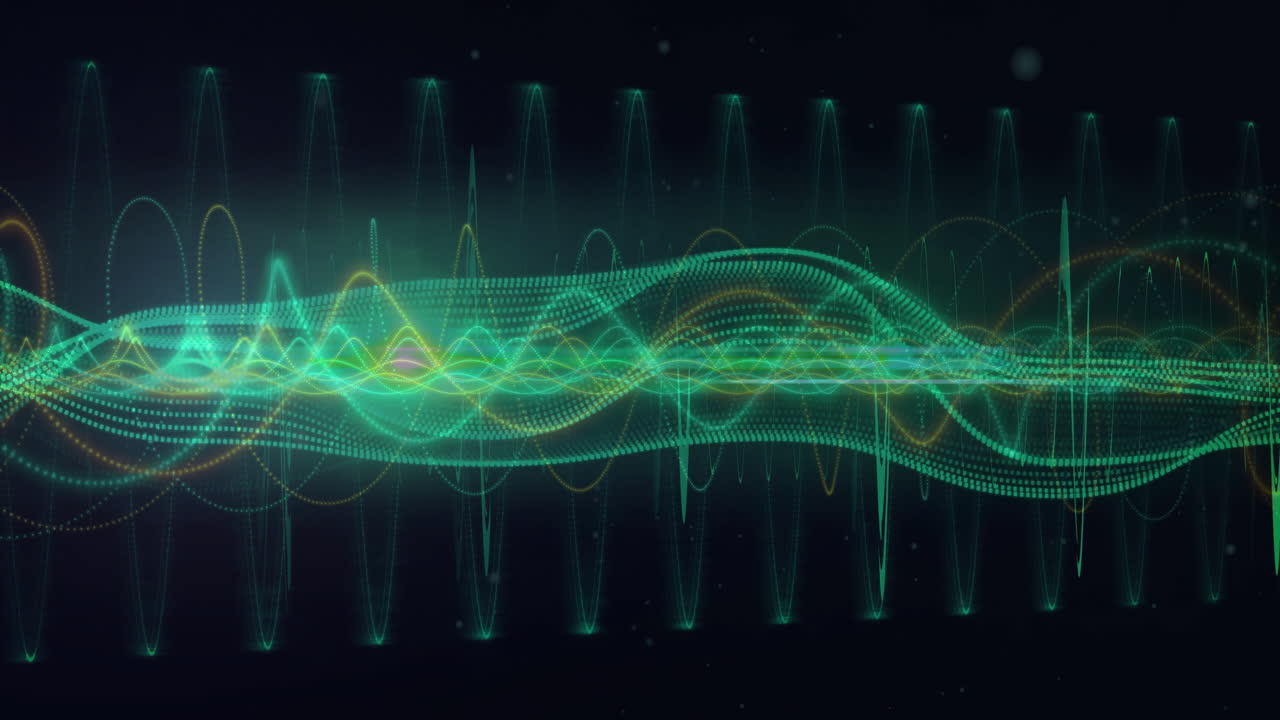 검은색 배경에서 움직이는 녹색 모양의 애니메이션