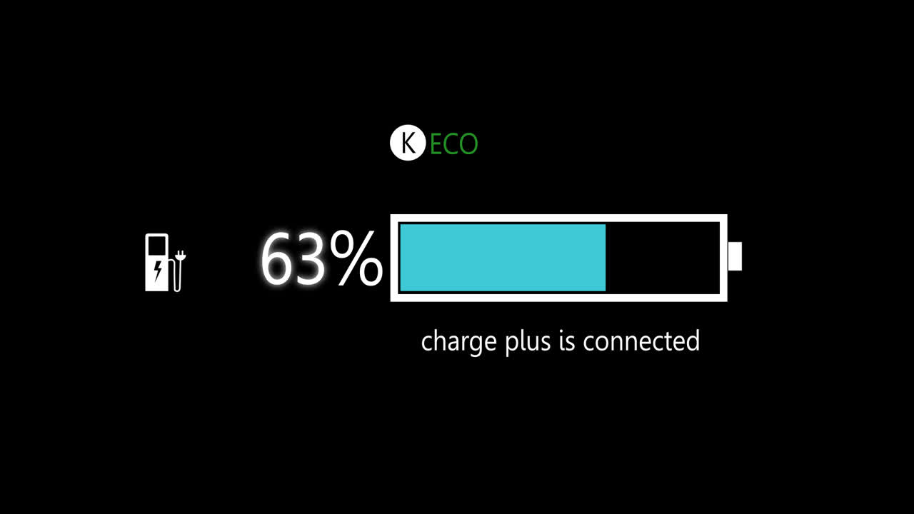 Electric Car Charging Indicating The Progress Of The Charging, Electric Vehicle Battery Indicator Showing An Increasing Battery Charge. The Battery Indicator Shows It Fills Up To 100%
