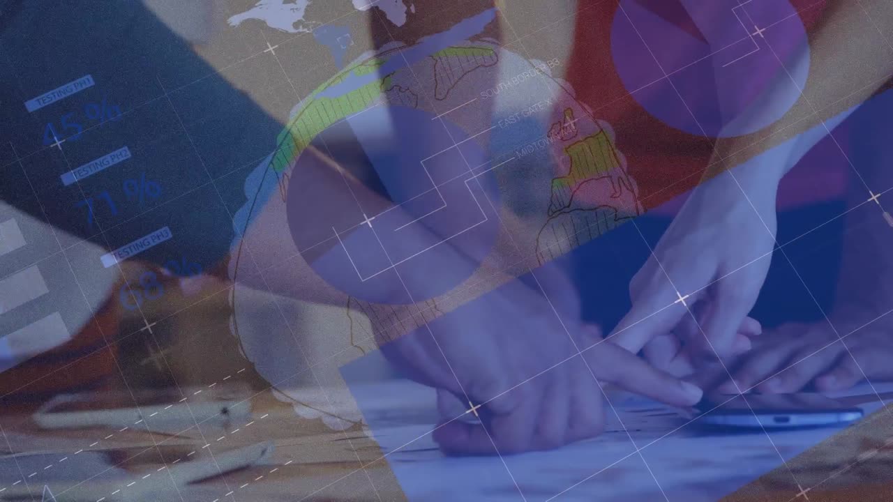 일하는 사업가들에 대한 금융 데이터 처리의 애니메이션