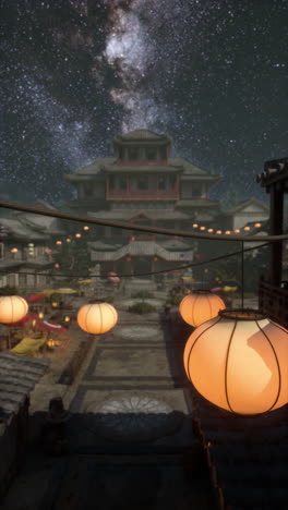 night view of a chinese temple with lanterns