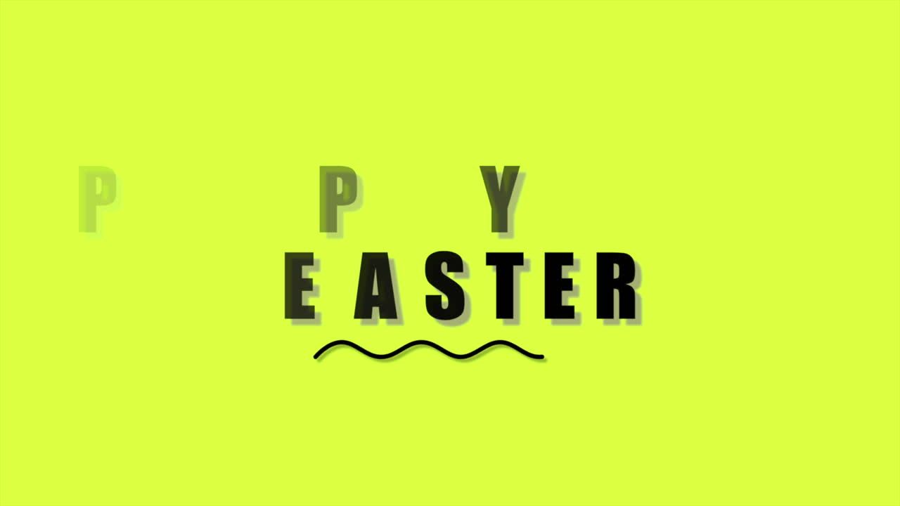 Auguri di Pasqua energici risplendono in lettere in grassetto su vivace sfondo giallo