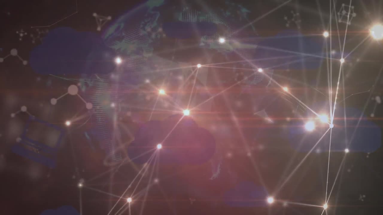 animación de la nube digital, el mundo y la red de conexiones