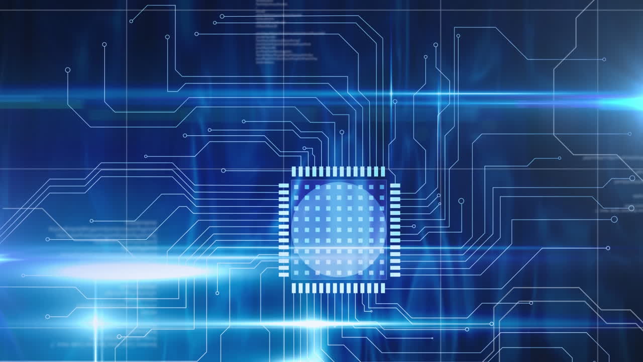 파란색 배경에 연결 네트워크와 데이터 처리의 애니메이션