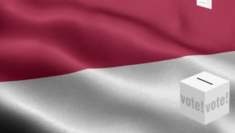 ballots fly to box for indonesia selection - ballot box in front of flag - election - vote - flag of indonesia - indonesia flag high detail - national flag indonesia wave pattern loopable elements - fabric texture and endless loop