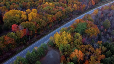 Panorámica-Sobre-Una-Carretera-En-Maine-Durante-El-Otoño