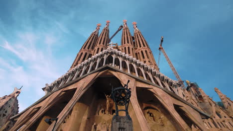 dramatic low angle exterior shot of facade la sagrada familia