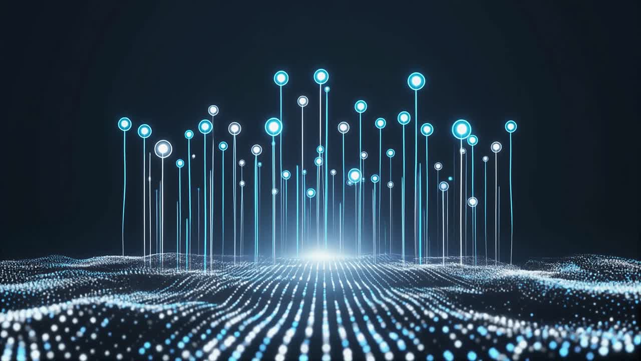 Growing Digital Data Network Visualization with Glowing Dots