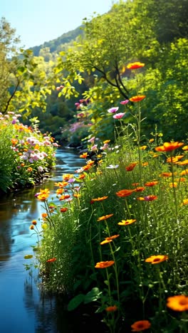 hermosas flores a la orilla del arroyo