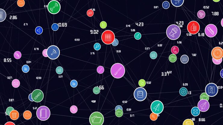 Animation of network of connections with digital icons