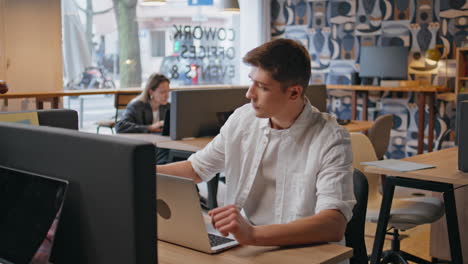 Confident man start work at modern agency closeup. Businessman writing notes