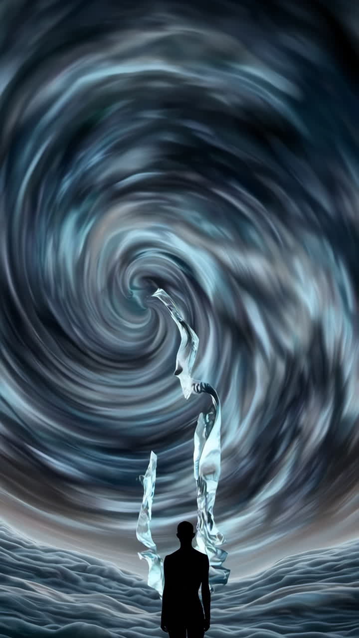 A Figure Contemplates a Cosmic Vortex
