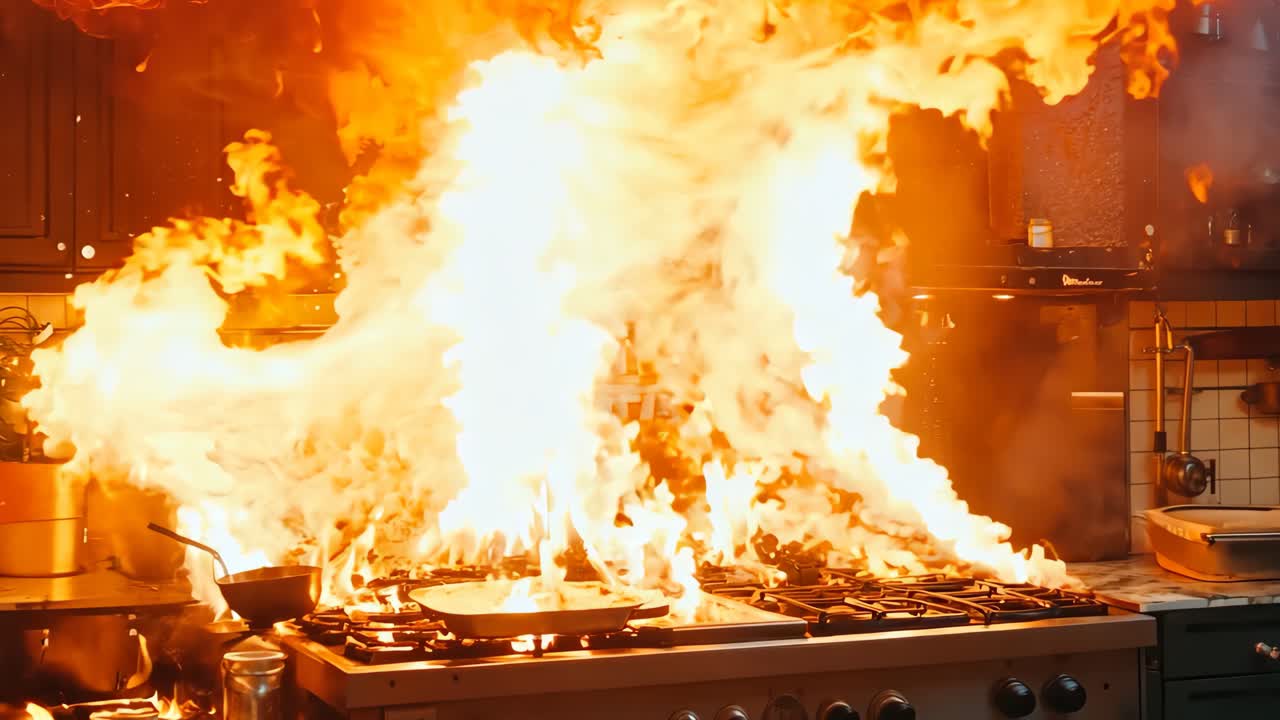 스토브 에 불타는 큰 불 을 가진 부