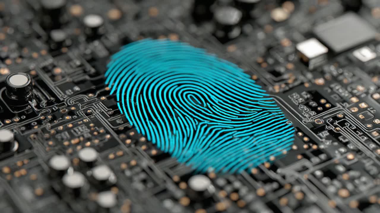 Exploring the Intersection of Human Identity and Technology: A Visual Representation of a Fingerprint on a Circuit Board