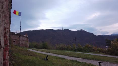 View-of-Tampa-Hill-Brasov,-from-Straja-Hill-Fortress-Brasov,-Romania