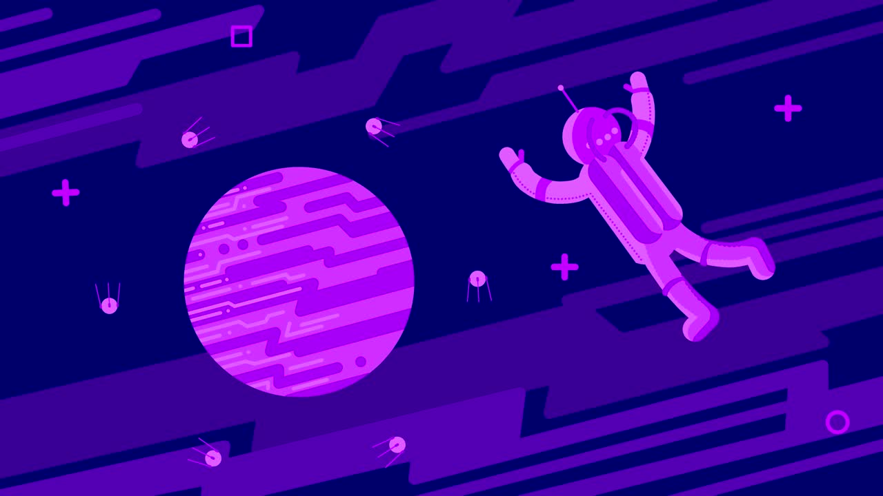 An astronaut flies through outer space