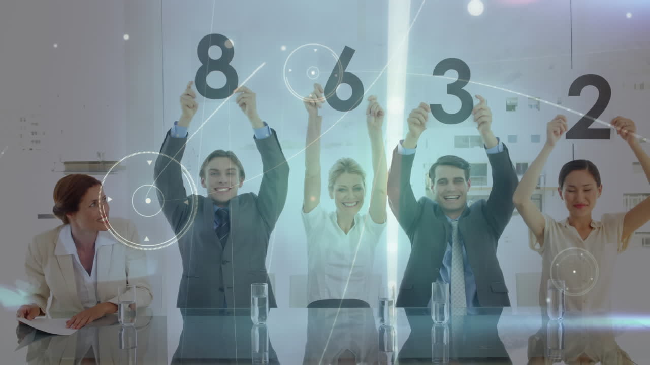 анимация сети соединений с обработкой данных над бизнесменами, имеющими номера