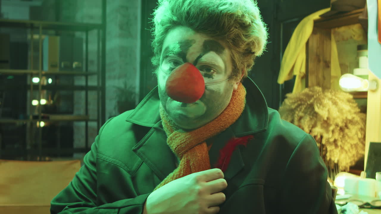 retrato de payaso con pluma roja