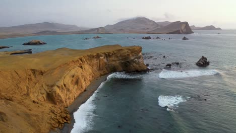 Breathtaking-Ocean-Cliffs-of-Paracas-Coastline-in-Peru---Aerial