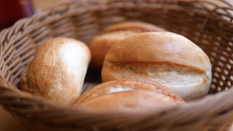 closeup of a basket of fresh bread rolls