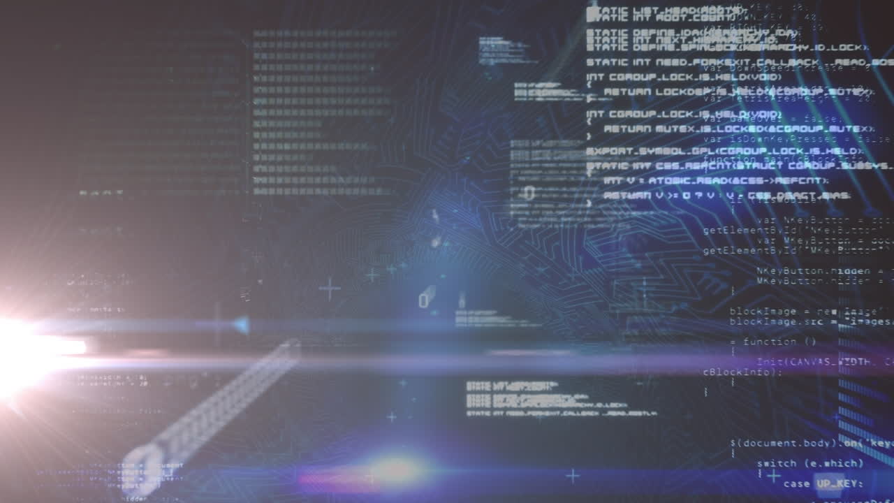 검은 바탕에 있는 빛의 흔적 위의 데이터 처리의 애니메이션