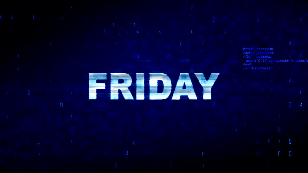 Friday Text Digital Noise Twitch Glitch Distortion Effect Error Animation.