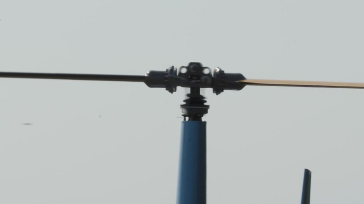 Close-up of a rotating helicopter propeller