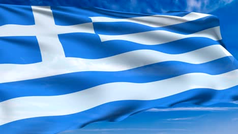 flag of greece with fabric structure against a cloudy sky (loopable)