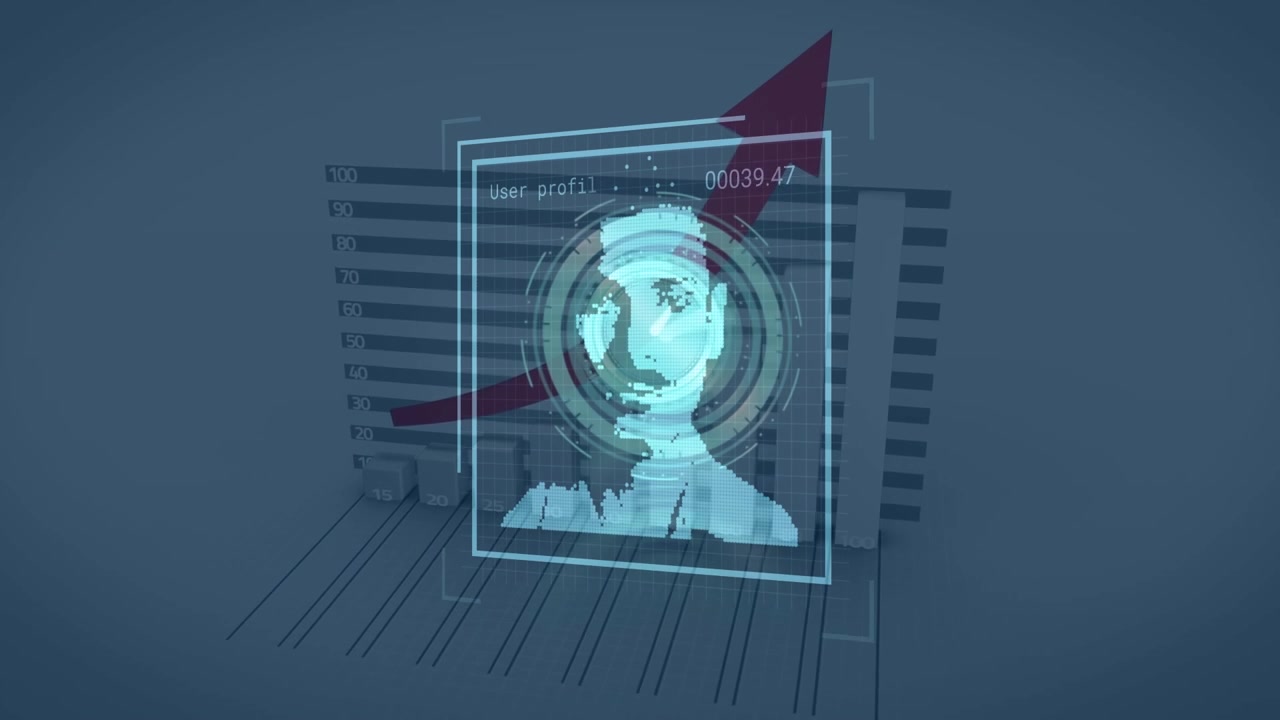 Animatie van gegevensverwerking met diverse personenpictogrammen boven een klok en grafiek op een witte achtergrond.