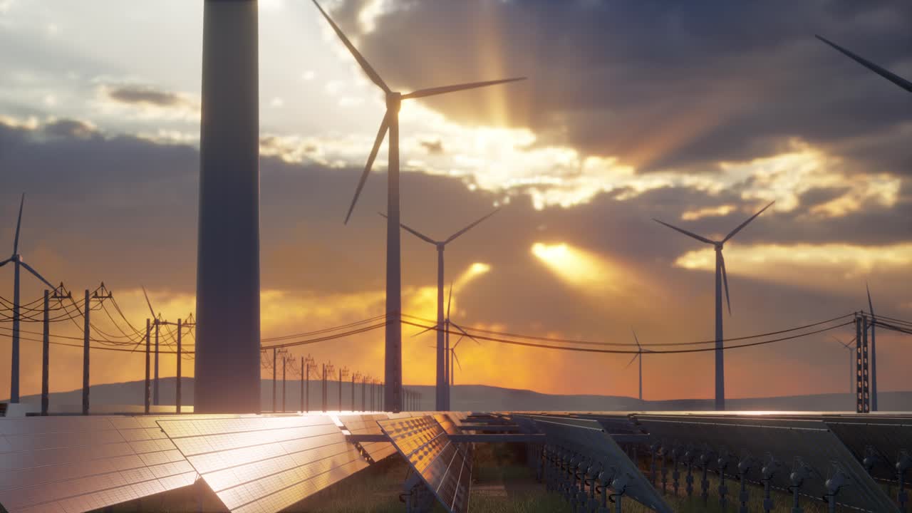 Alternative Energy Sources With Wind Mill And Solar Panel For Green Energy Production