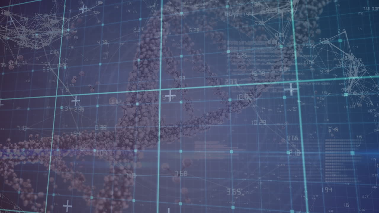 Animation of dna strand over grid and data processing