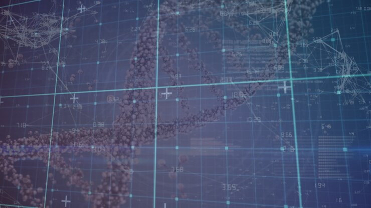 Animation of dna strand over grid and data processing