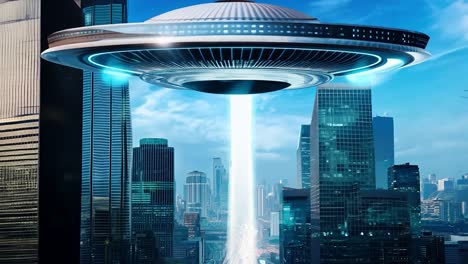 ufo hovering over a city at night