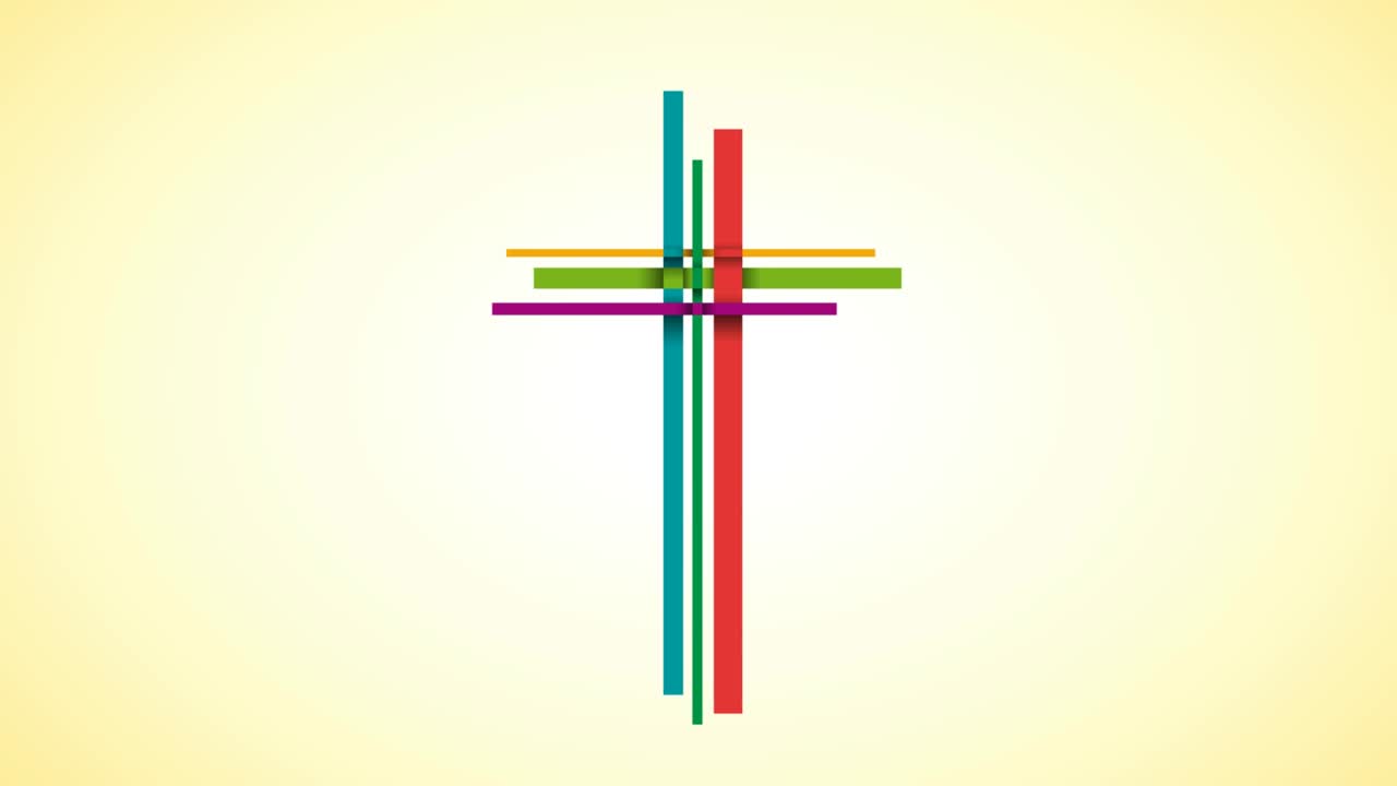 애니메이션 추상 그리스도의 십자가; 세 개의 십자가, 다채로운 로드. 텍스트를 복사 할 수있는 공간과 함께 4k 영상.