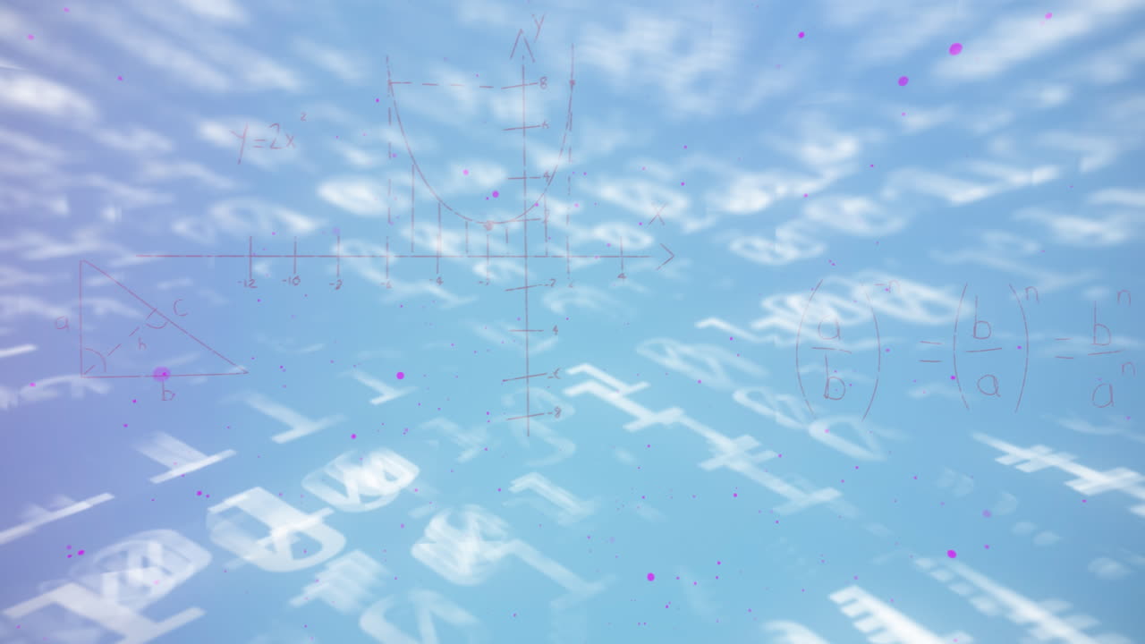 수학 방정식의 애니메이션과 파란색 배경의 데이터 처리