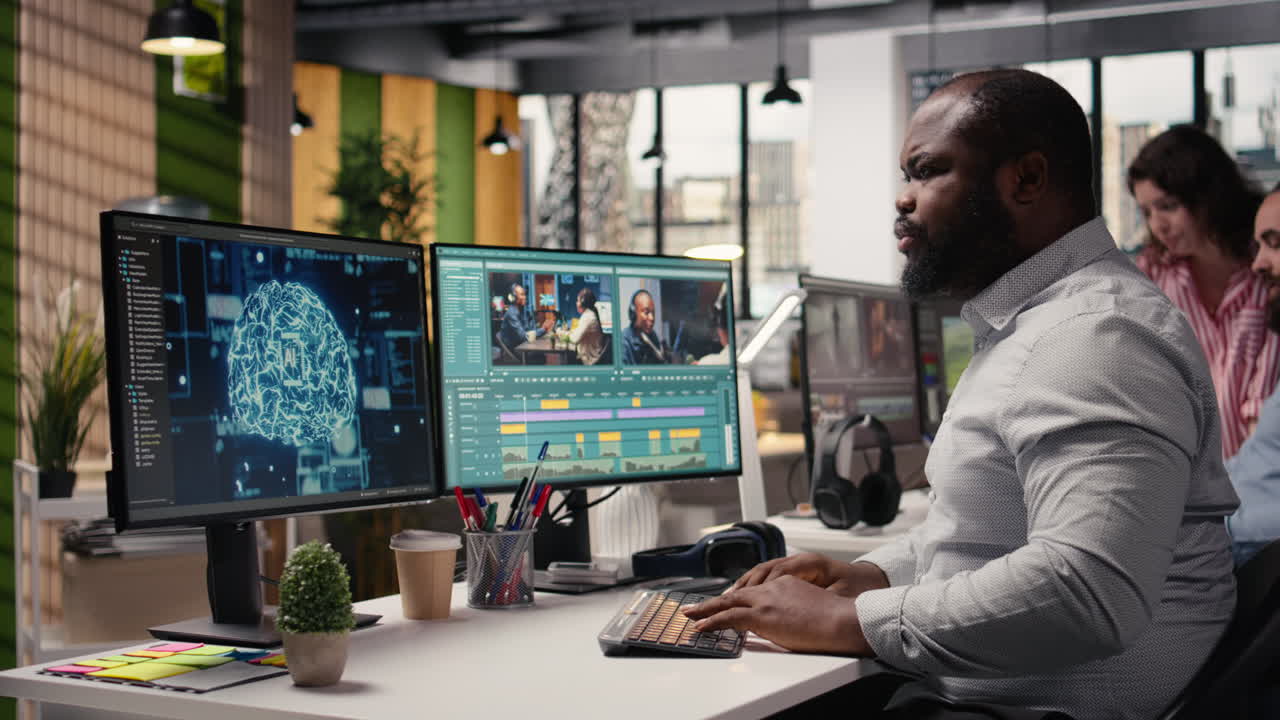 Black videographer refining footage with artificial intelligence tools