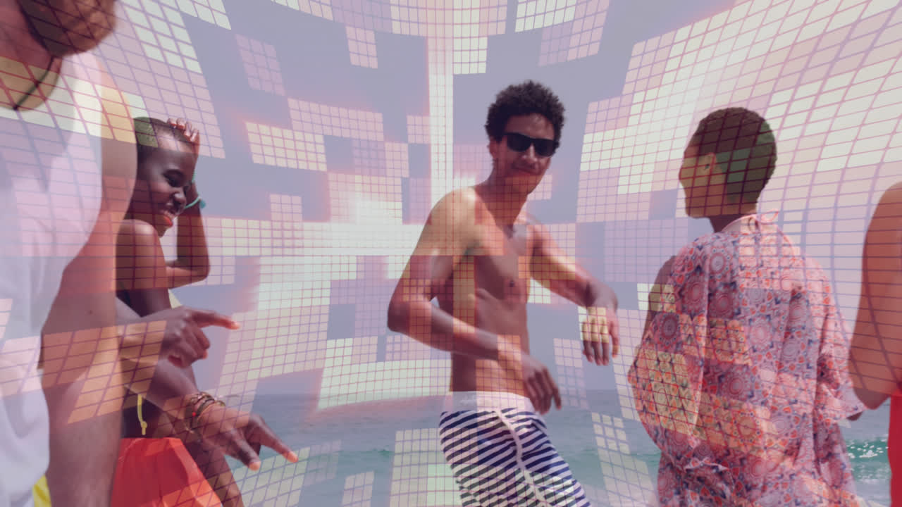 다양한 친구들이 춤을 추는 모양의 애니메이션