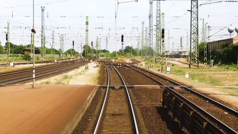 arriving at an old soviet railway station's platform, slow motion