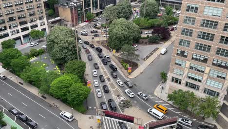 new york city looking out at buildings then down to the traffic jam