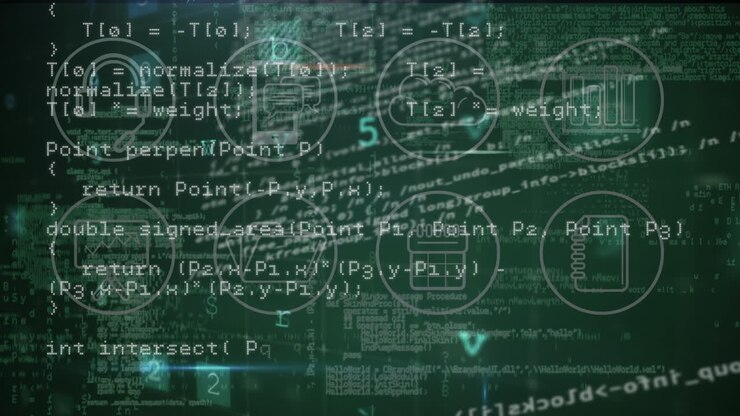 Animation of data processing over black background