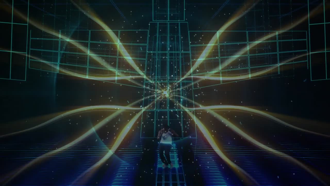 반 ⁇ 이는 반점과 빛의 흔적의 애니메이션과 사람 춤