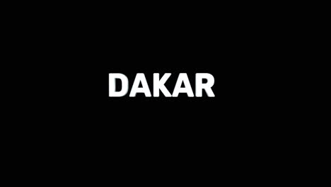 a smooth and high quality, silver 3d text reveal of the capital city "dakar