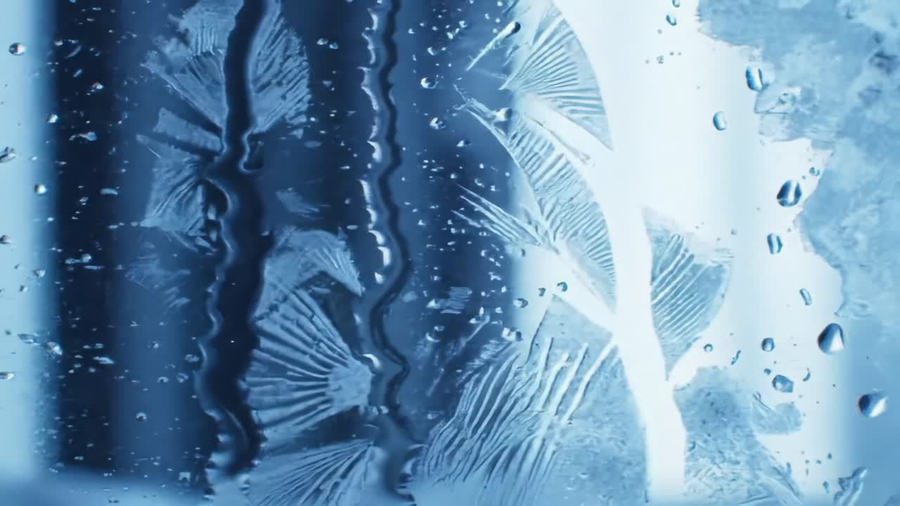 Frozen Window with Water Droplets
