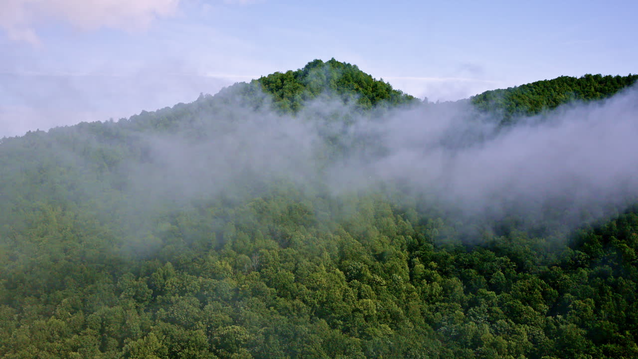 Drone orbit of foggy ridges in the Smoky Mountains, North Carolina