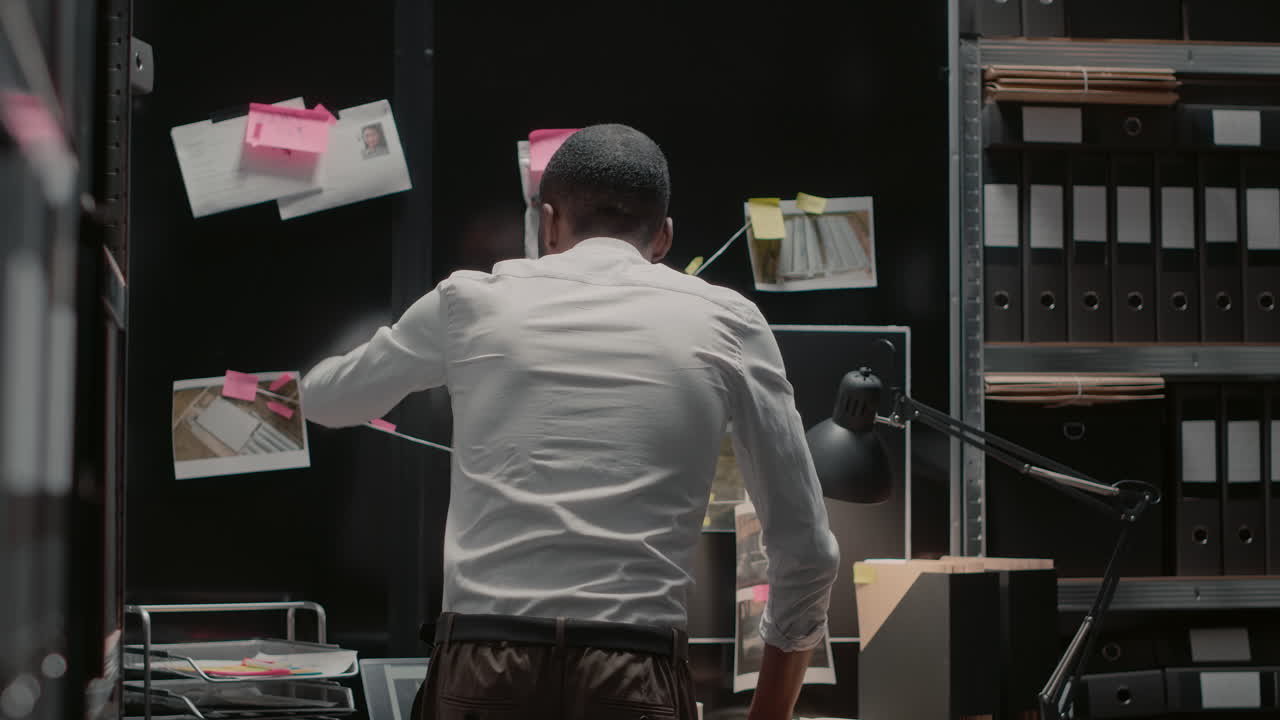 Detective in Office Investigating Case